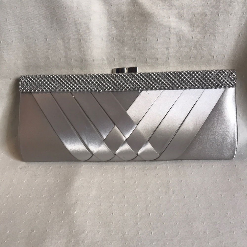 Silver Satin Evening Clutch